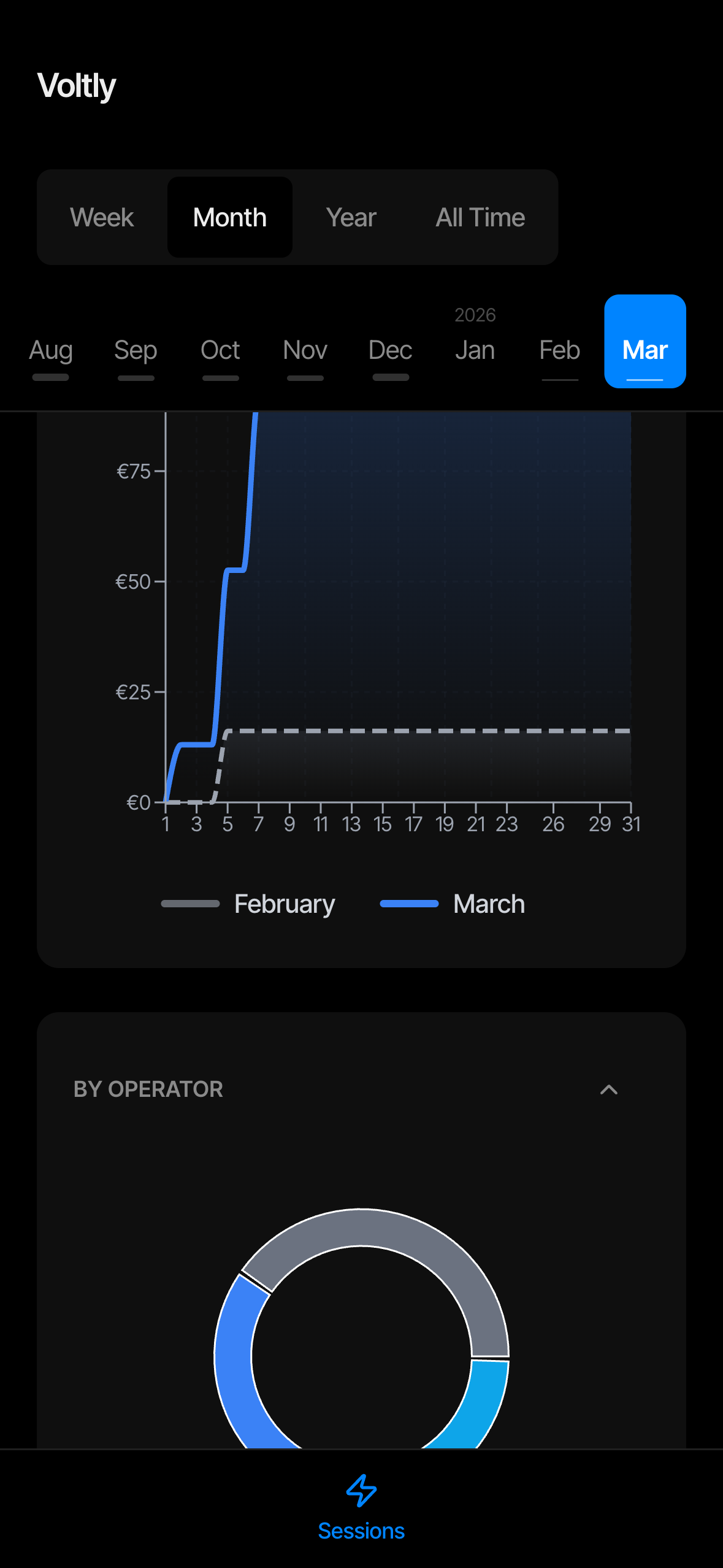 Voltly — grafici mensili e statistiche